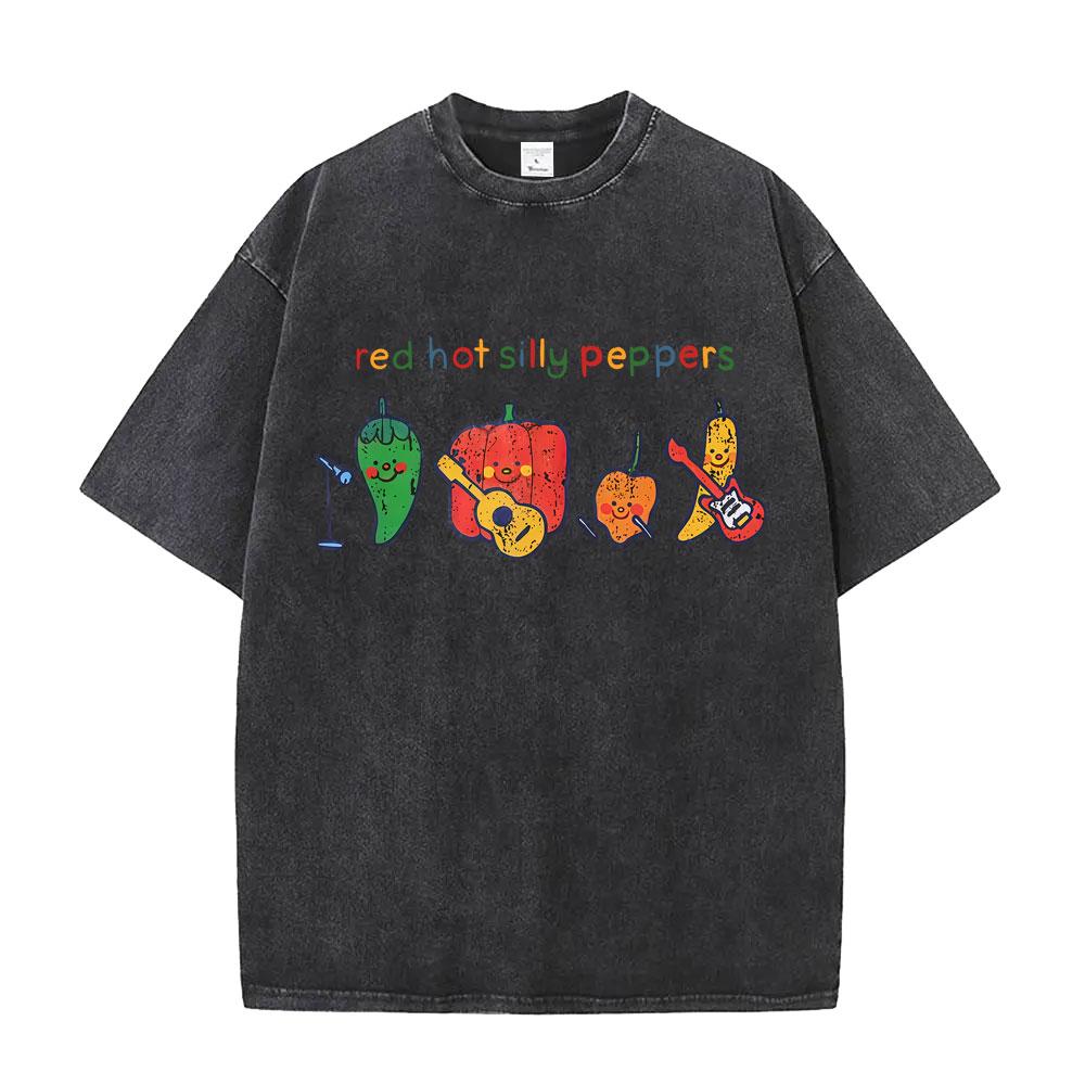 Washed Vintage Red Hot Silly Peppers Funny Meme Graphic T Shirts Men Retro Gothic Metal Rock Tshirt Mens Casual Humor Tshirts