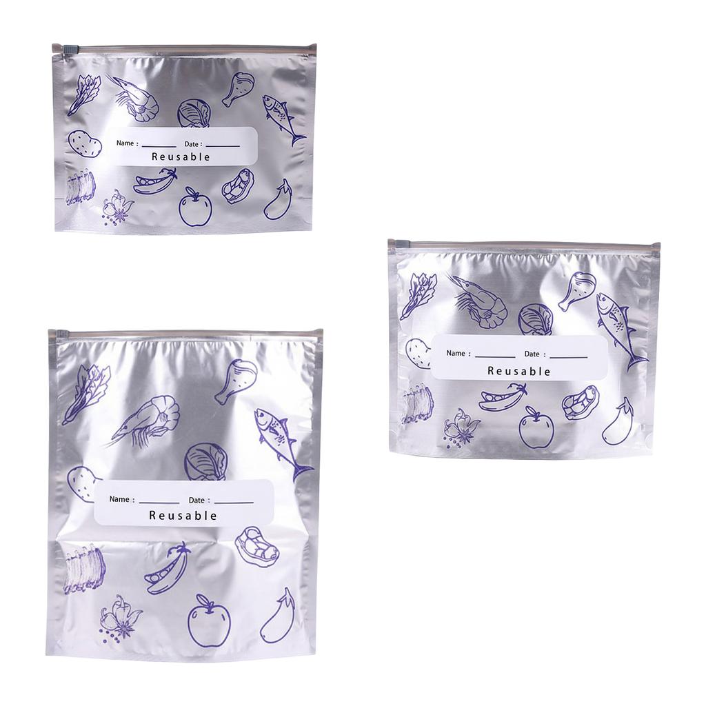 Reusable Aluminum Foil Sealable Storage Bags W/ Zipper Freezer Safe & Leak Proof Stand Up Storage Bags for Meat Fruit