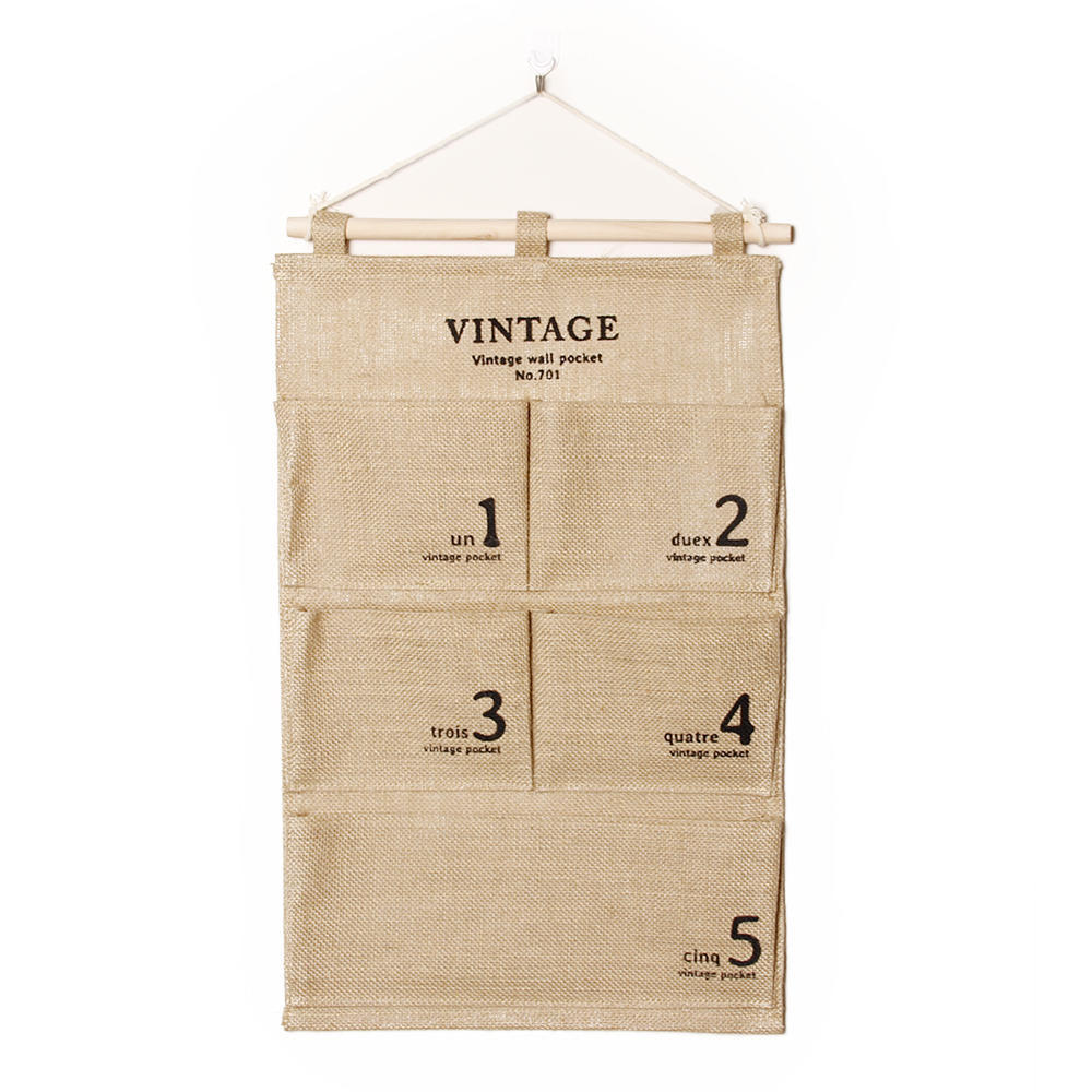 homecube linen cotton fabric wall door cloth hanging storage bolsa case 5 pocket home organizer