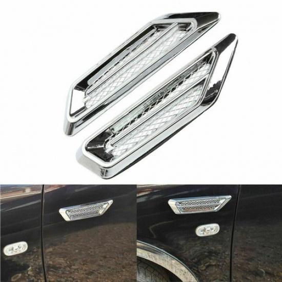 2Pcs Chrome Car SUV Air Flow Fender Side Vent Decor Sticker Exterior Accessories