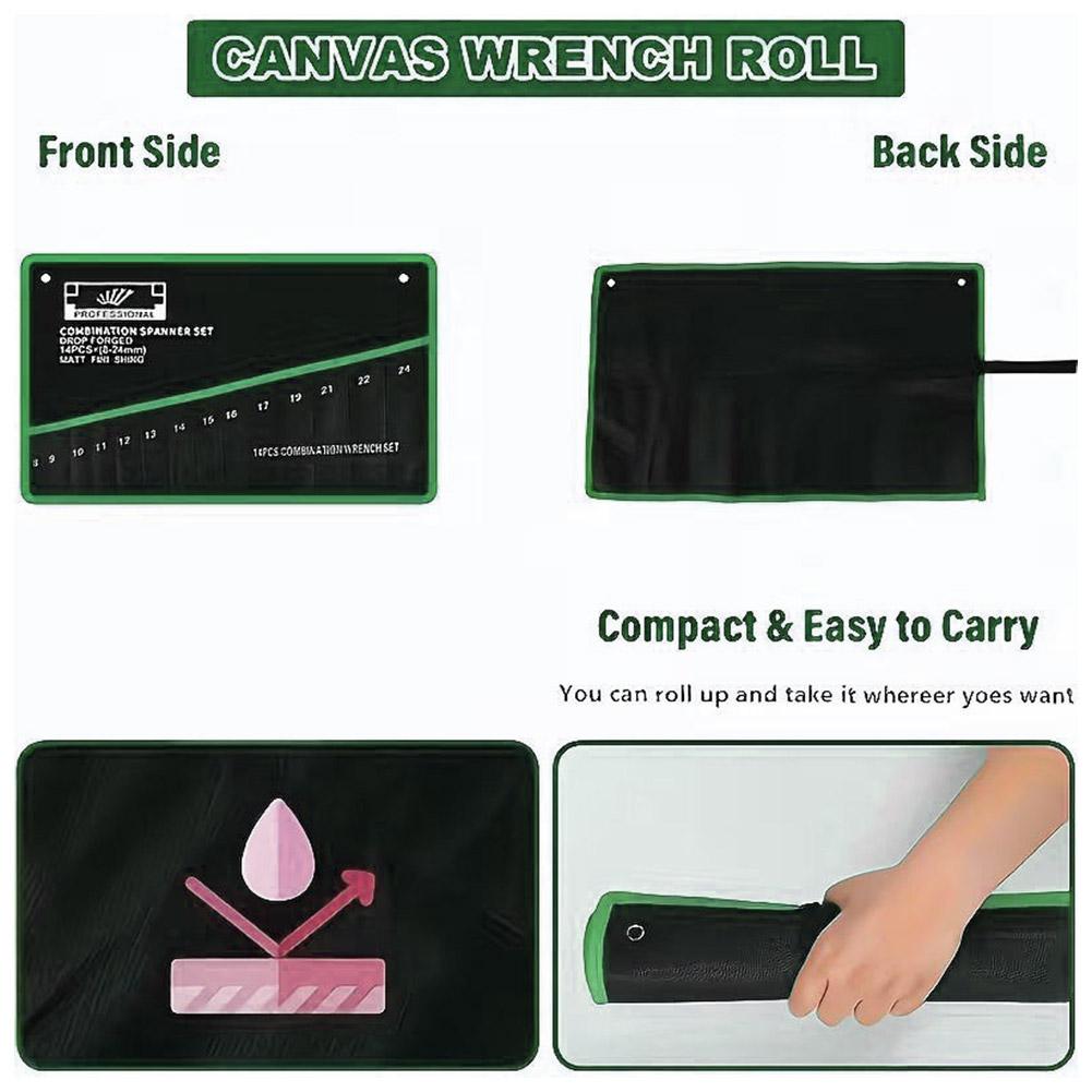 14 Pockets Roll Up Wrench Tool Storage Bag Portable Tool Organizer Pouch Durable Canvas Hand Tool Carrier Storage Bag for Garage
