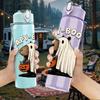 1PC Ghost Holding Pumpkin Cartoon 750ml Color Plastic Sports Water Bottle Leakproof Flip Straw Lid Suitable for Sports Office Home Use