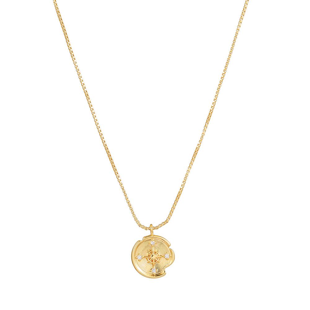 

Polaris Tag Necklace Fashion Retro Fashion Pendant Electroplated Copper 18K Zircon золотой