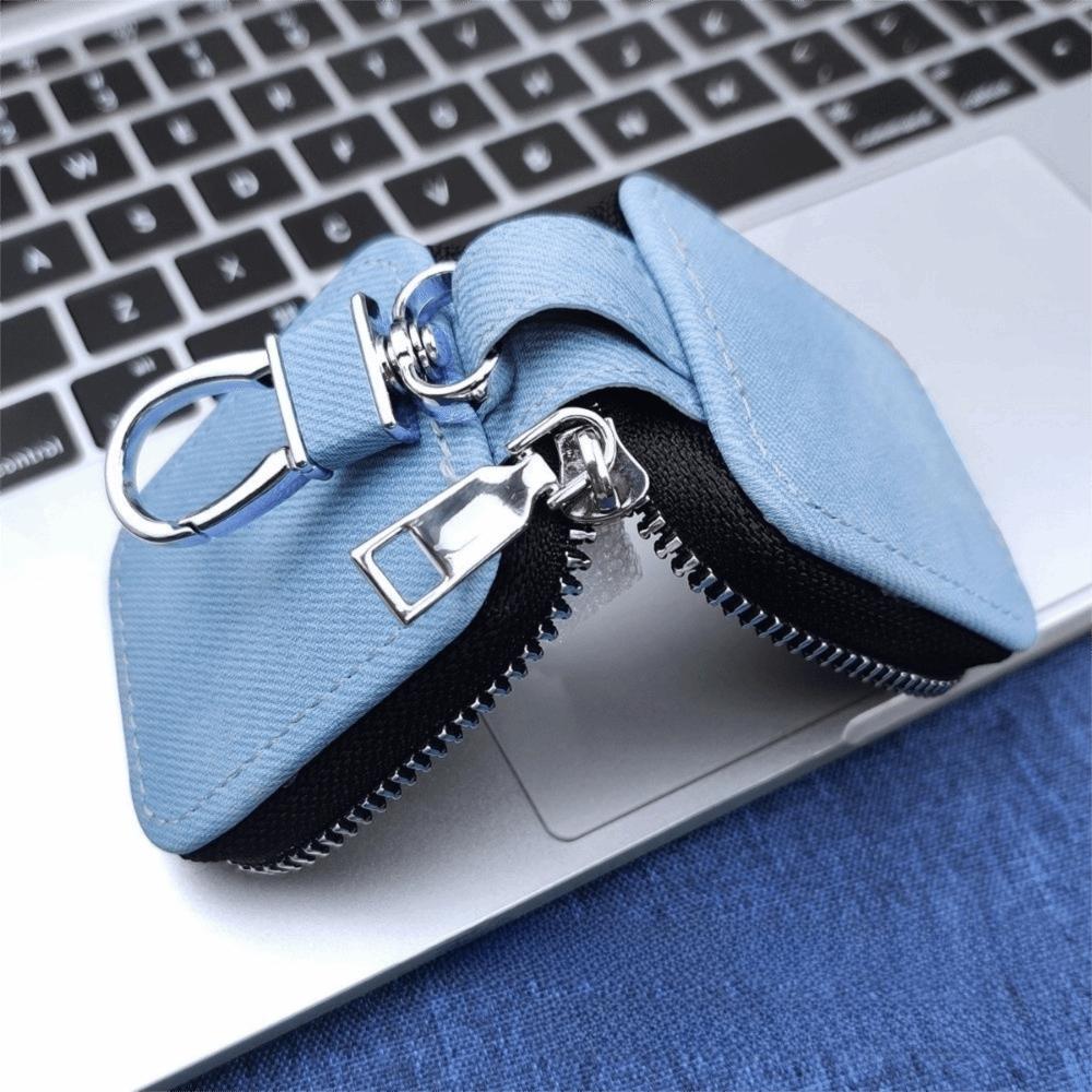 Classic Denim Earphone Bag Lightweight with Keychain Headphone Storage Bag Portable Zipper Bag for AirPods Pro3/Pro2/AirPods 4