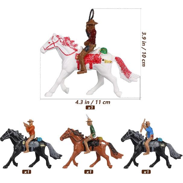 4pcs Horse Riding Figurine Plastic Farm World Character Model Toys Action Figure House Games for Kids Animal Collection (Random Color)
