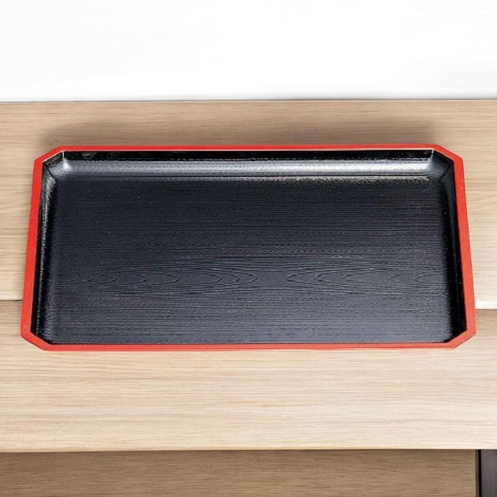 Wood Grain Tray Lacquerware Made In Japan J-kitchens 3-Shaku Corner-Cut (Tray/Tray) Black/Red, Non-Slip, 39cm, (ABS Resin),