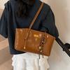 Soft PU Shoulder Bag Solid Color Work Tote Vintage Underarm Handbag  Casual Wear