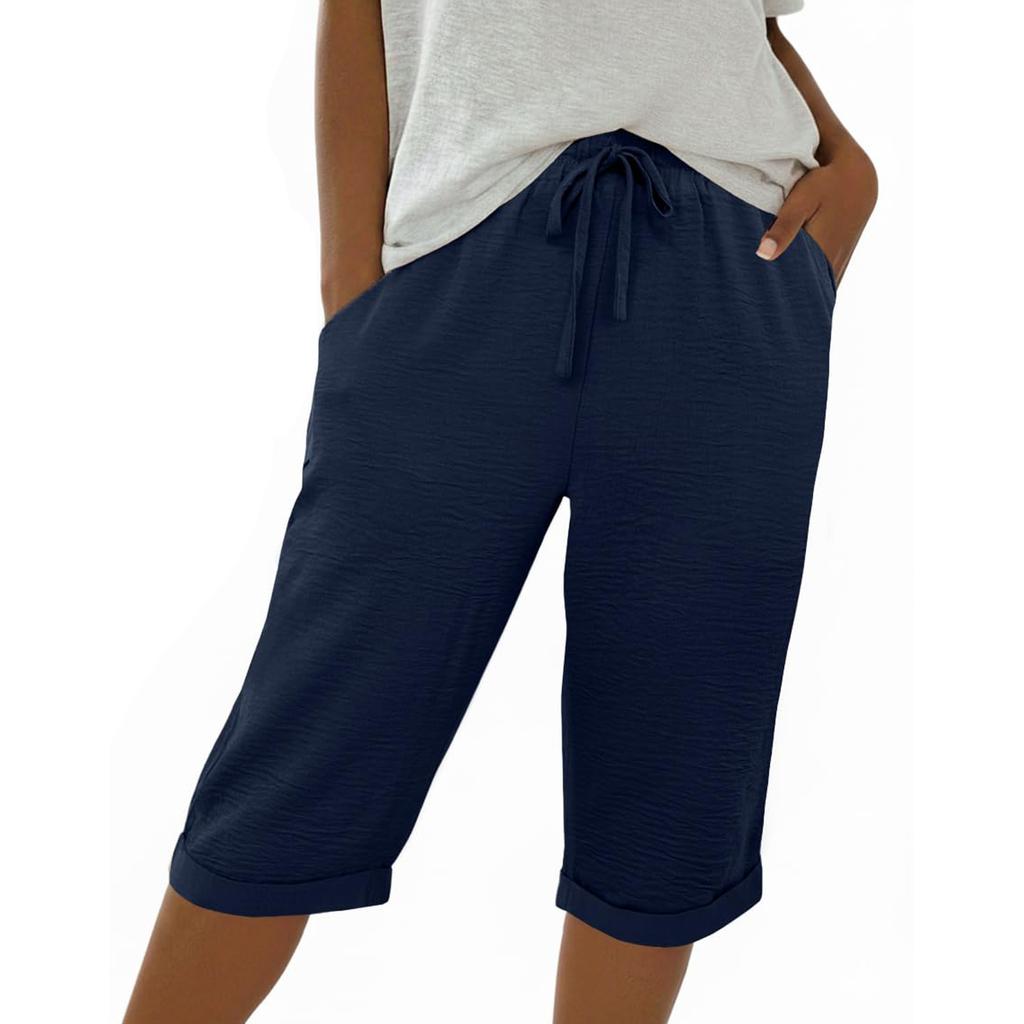 Women Elastic High Waist Pant Casual Fit Wide Leg Long Pants Trousers With Pockets