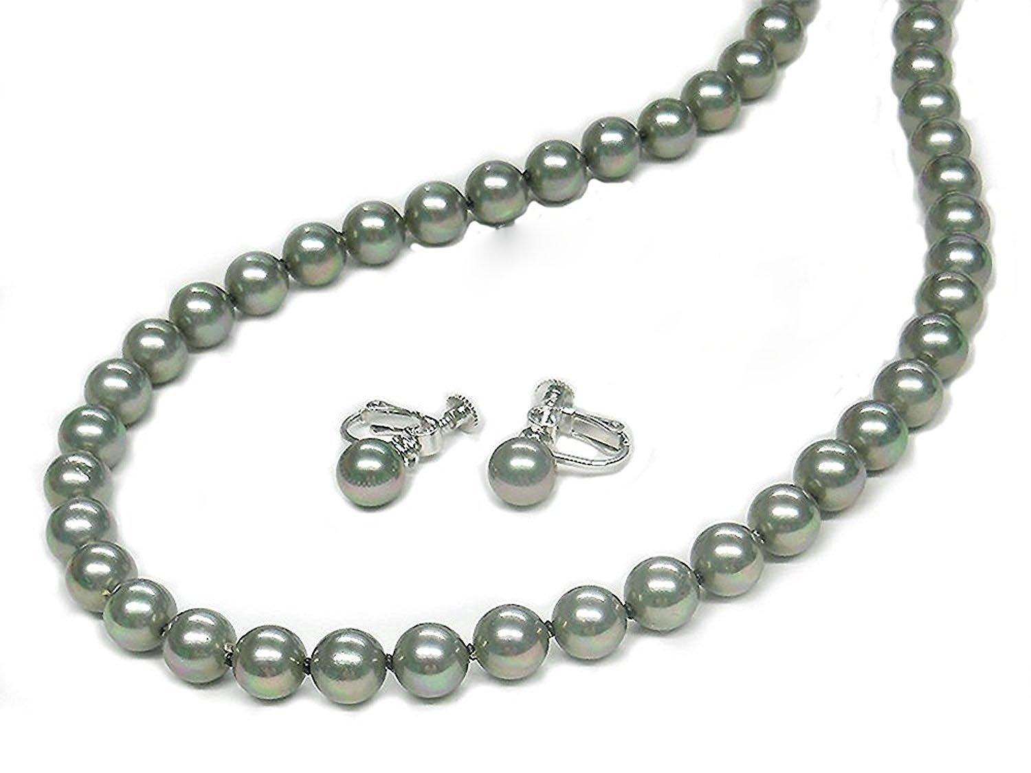 [Your and My Jewelry Box] Black Pearl Necklace and Akoya Pearl Earring Set  Gray 8mm 45cm (Slightly Longer Size) Made in Japan [Gift Wrapped]