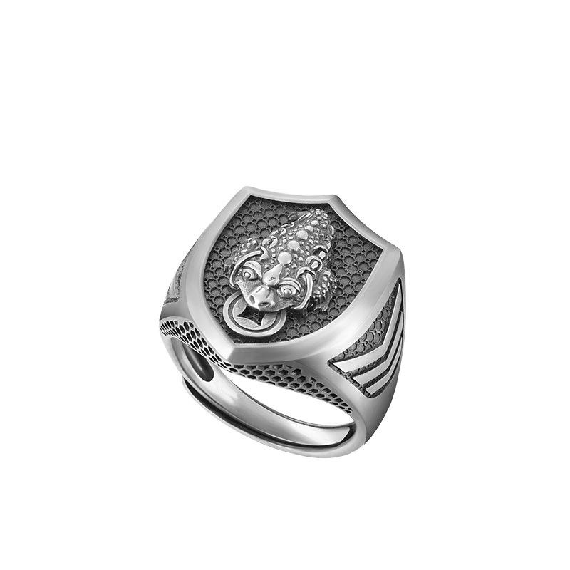 Мужское ретро-кольцо-щит Yin Taifei с тайской серебряной жабой, регулируемое Adjustable