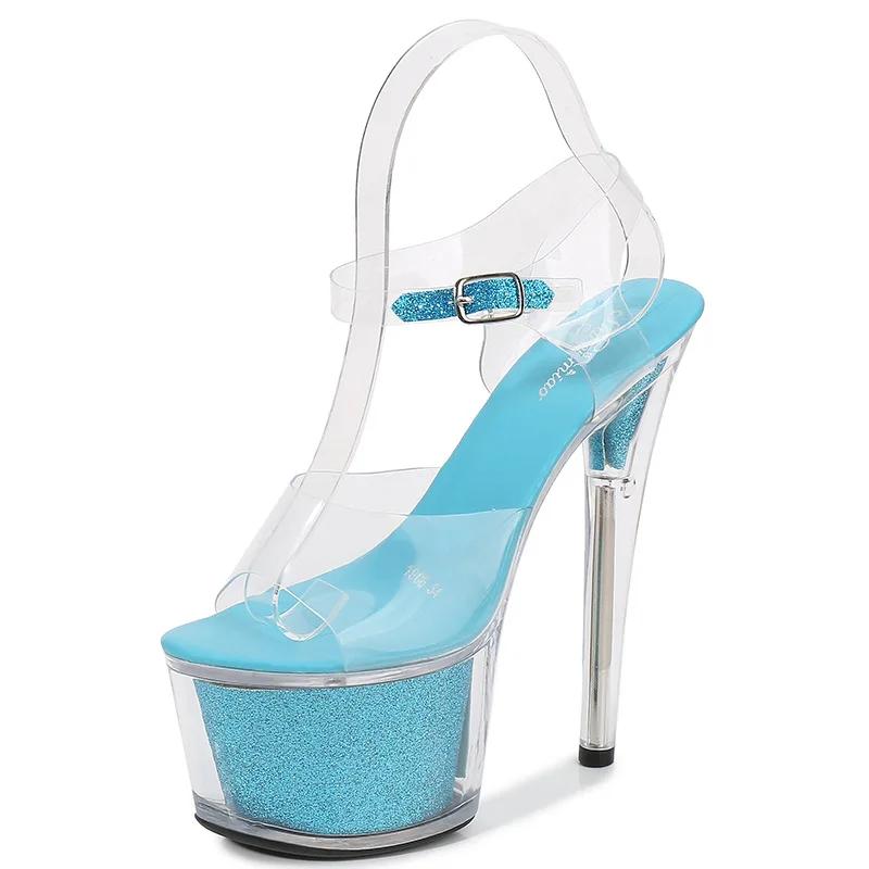 Fashion Women Designer Sandals Nightclub Model Shoes Super High Heels 16.5Cm Stiletto Sandals Transparent Crystal Shoes