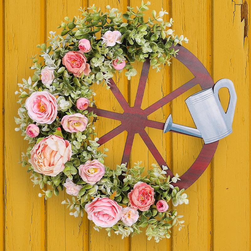 Creative Kettle Wheel Wreath 2024 Spring Simulation Wreath Outdoor Pastoral Scene Arrangement Props