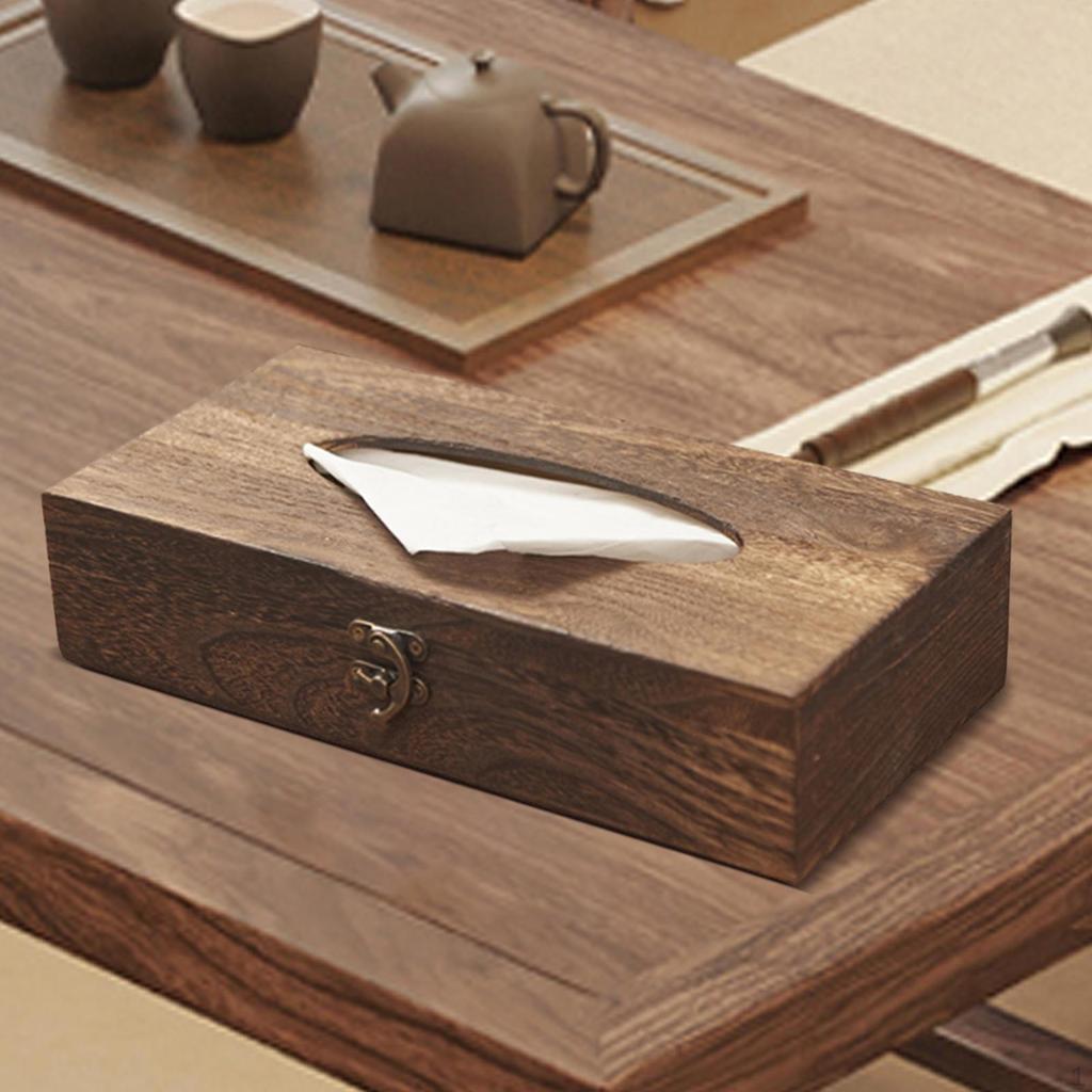 Wooden Tissue Box with Lid Multifunctional Compact Ornament Storage Rectangular for Bedroom