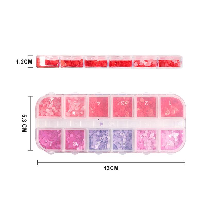 12 Grids/box Nail Sequins Flakes Paillette Nail Art Decoration Heart Alphabet Lips