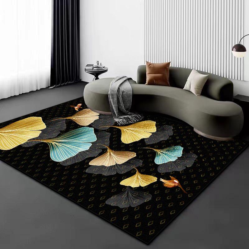 3D Vision Flower Plant Carpet Living Room Black Golden Design Sofa Large Area Rugs 200x300 Luxury Bedroom Non-slip Floor Mat