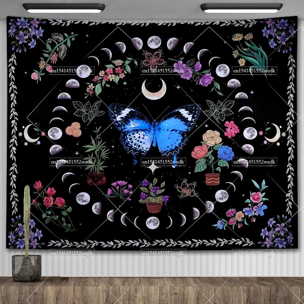 Psychedelic Bohemian Wall Tapestry For Living Room Moon Phase And Stars Tapestrys Butterfly Snake Tapestries Tarot Altar Cloths