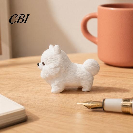 Dust-resistant Dog Figurine 3D Printing Ornament, White Matte Texture Fluffy Figurine, Durable Home Decor Mini Size Statue, for Office Desk Decoration