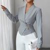 2025 Autumn and Winter New Pattern Shirt Style Irregular Metal Special-shaped Buckle Belt Top for Women