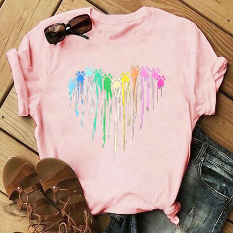 Neue T-Shirts mit Aufdruck „Hot Dog Paw Heart“ für Damen und Mädchen, Unisex, lässig, lockerer Rundhalsausschnitt, kreative, personalisierte T-Shirts