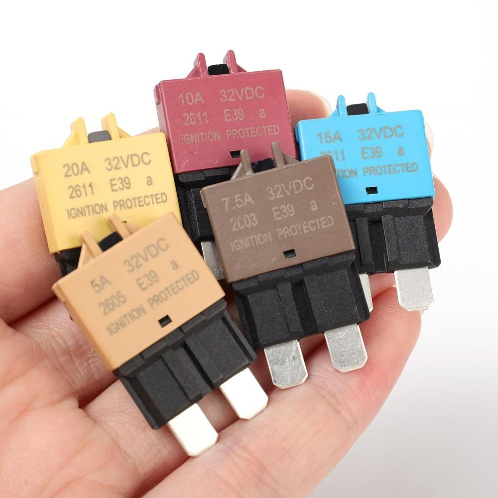 E39 Car Resettable Fuse Blade Circuit Breaker Overcurrent Protector 32VDC 5A-20A Auto Truck RV Marine Audio Power System Parts