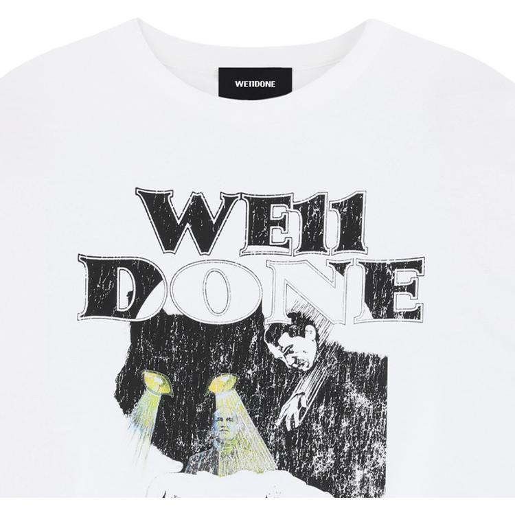 WE11DONE Cat Poster Print Round Neck Short Sleeve T-Shirt Unisex T-Shirt White WD-TT2-25-777-U-WH