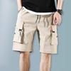 Summer Men Elastic Waistband Drawstring Everyday Shorts Multi Pockets One Tone Straight Wide Leg Mid-rise Sport Cargo Everyday Shorts Streetwea