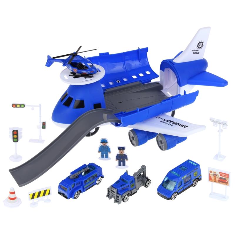 Police Transport Plane Foldable Parking with Vehicles Police Patrol Car