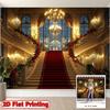 2D Luxuriöser Palast Treppenhaus Hintergrund, Vintage Goldener Ballsaal Roter Teppich Hochzeitsfotoshooting Dekor Banner