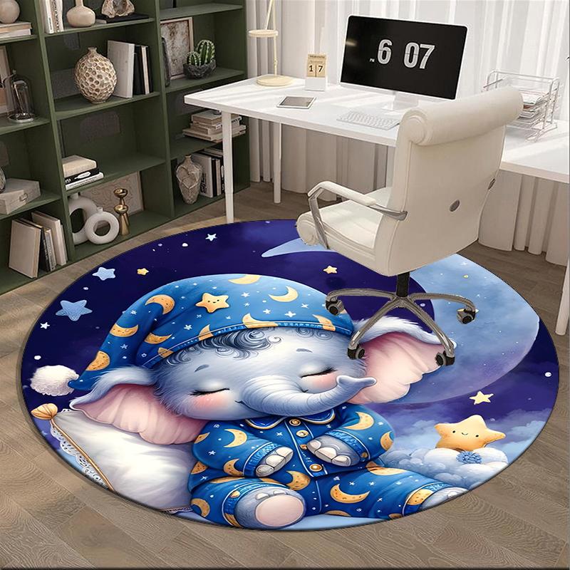 Elephant Dreams On The Moon round carpet Chair cushion Round Entryway Rug, Soft Round Rugs for Living Room, Bedroom, Circle Carpet decor gifts