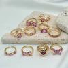 Woman Gold Plated Alloy Open Stacking Rings Set Pink Diamond Heart Bow butterfly Couple Wedding Rings for Girls Fashion Jewelry