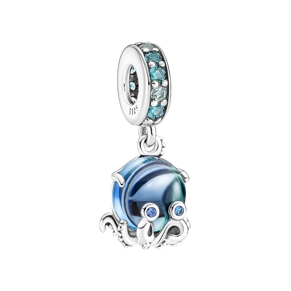 New Blue Marine Creatures Conch Jellyfish Turtle Shark Copper Charm Pendant Fit For Original Bracelet Diy Women'S Jewelry