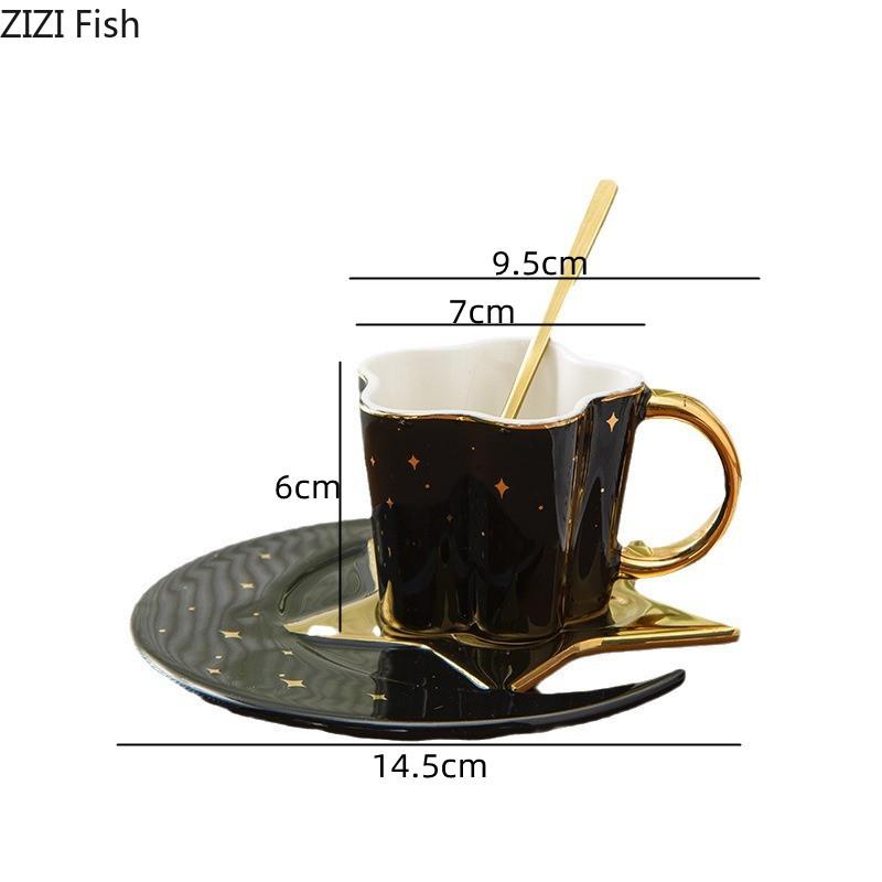 Creative Star Moon Water Cup Cafe Afternoon Tea Latte Coffee Cup Set Office Ceramic Mug Modern Home Breakfast Milk Cup Gift