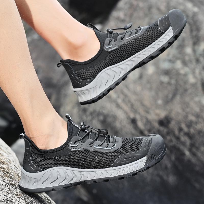 

Мужская обувь сетчатая сумка голова полая дышащая большой размер кроссовки лето мужская повседневная уличная спортивная модная обувь 46 чёрный