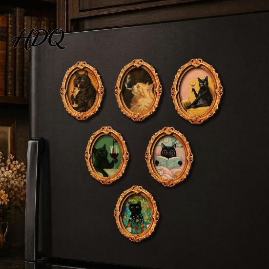 Home Decor Accessories 1/6Pcs Halloween Oval Frame Fridge Magnet Wooden Vintage Magnet Sets Refrigerator Kitchen Decoration Accessories Party Favors