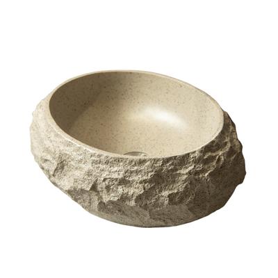Bassin en résine ovale irrégulier de 50 cm avec motif pierre, style artistique, sans robinetterie, couleur beige