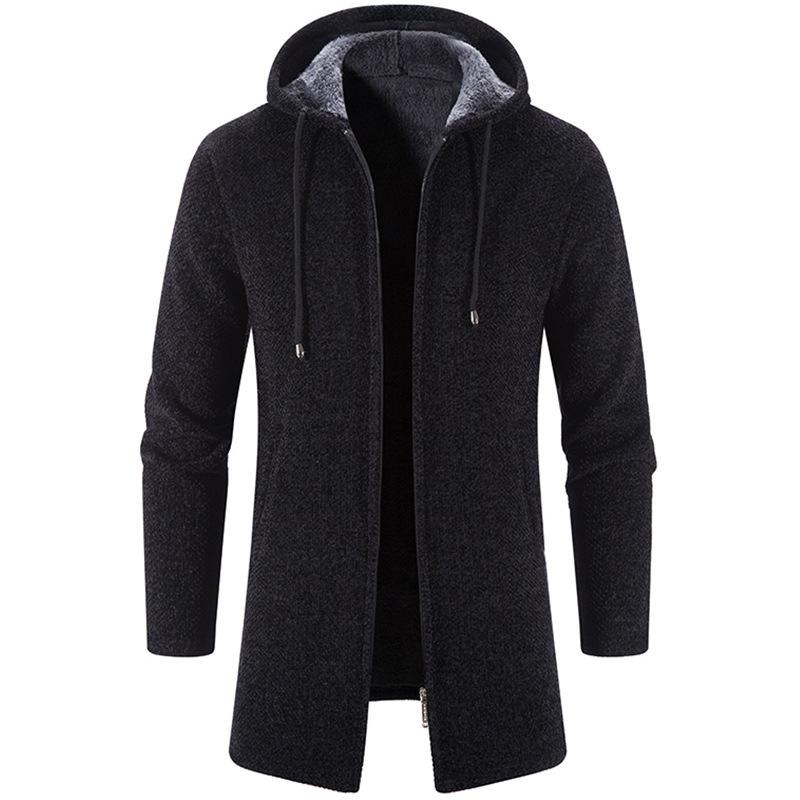 Winter Fleece Strickjacke Männer Dicke Kapuze Lange Sweaterscoat Männlichen Warme Gestrickte Pullover Jacken Kausalen Hoodies Outwear Kleidung