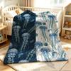 Blue Jellyfish Flannel Blanket Warm Soft Halloween Christmas Couch Warm Cozy Decorative Decor Gift for All Season