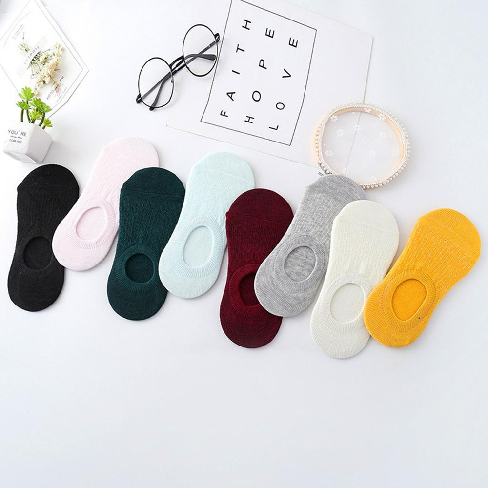 10 Pieces 5 Pairs Women Sock Slippers Set Solid Color Invisible Boat Socks Breathable Non-slip Silicone No Show Short Ankle Sock