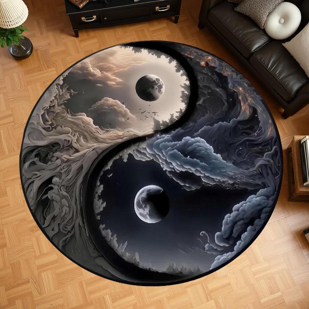 Yin Yang Sun and Moon Round Rug Kids Bedroom Carpet Living Room Nonslip Floor Mat Sofa Table Rugs for Home Decor Girls Room Rug