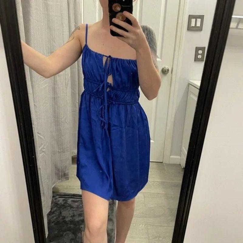 

FP Intimate Series Lightweight Soft Pleated Lace-up Detail Mini Lining Dress Royal Blue XS