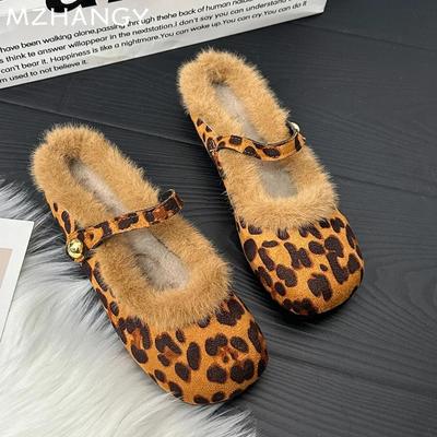 Fashion Fur Leopard Women Slippers Flats Casual Cotton Shoes Winter 2025 Trend Fashion Home Flip Flops Cozy Warm New Mujer Snow Botas
