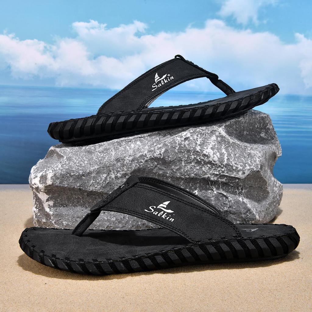 Plus size New Arrival Summer Men's Flip Flops Handmade Leather Slippers Lightweight Casual Beach Slippers For Indoor Outdoor Sandals