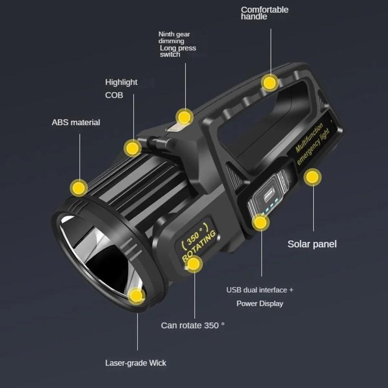Proiector 350000 Lumeni, Proiector Led Reîncărcabil Lanterna 9 Moduri Super Luminoasă Exterior Impermeabilă Solară