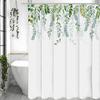 Fresh Green Leaf Shower Curtain, Bathroom Decorative Shower Curtain, Waterproof Shower Curtain with Hooks