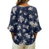Women V Neck Vintage Floral Print Loose Fit Short Sleeve Blouse Linen Blend Casual Top for Everyday Wear Summer Spring