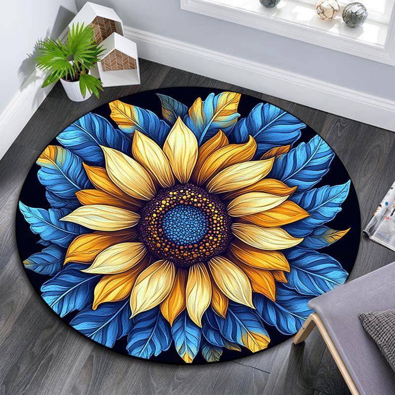 

Golden Sunflower Mandala Round Area Rug,Carpet Rug for Living Room Bedroom Sofa Playroom Decor,Non-slip Floor Mat 80cmx80cm