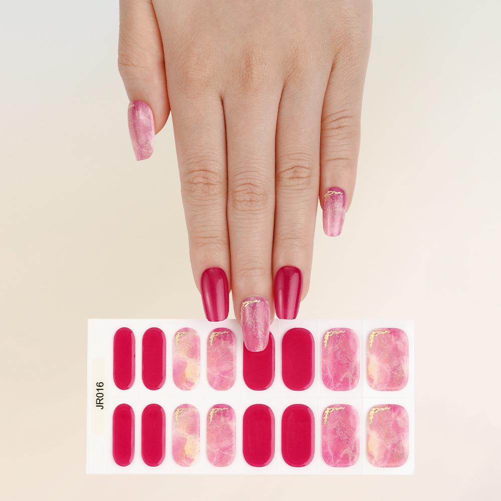 New Semi-Cured UV Gel Nail Stickers - 16 Finger Set with Light Therapy Curing Lamp for Full Nail Coverage