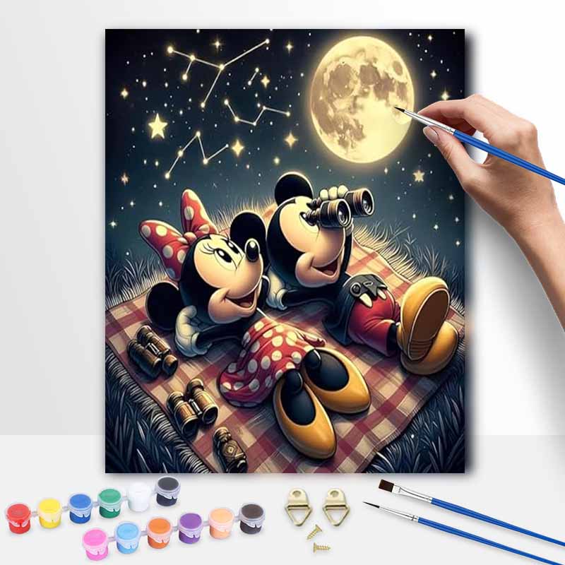 Disney Mickey Minnie stargazing oil painting art painting kit handmade diy gift home decoration wall decor craft supplies hobby lounge