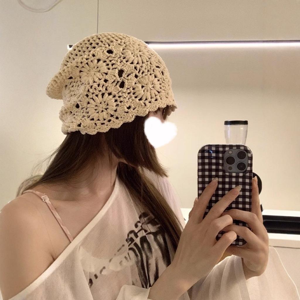 Handmade Hats Stacked Thin New Woven Hollow Retro Knitted Literary Bag Head Wool Hat Women