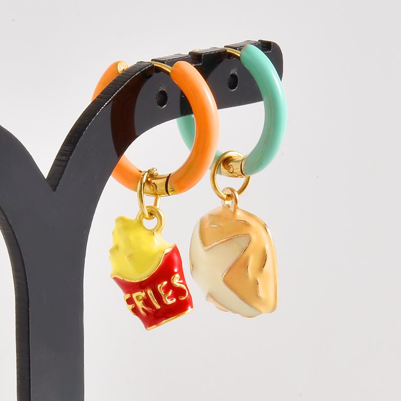 1Pair Dopamine Enamel Sweet Heart Cute Bee Flower Girl Aesthetic Aretes Funny Food Cake Gothic Star Hoop Earrings Jewelry